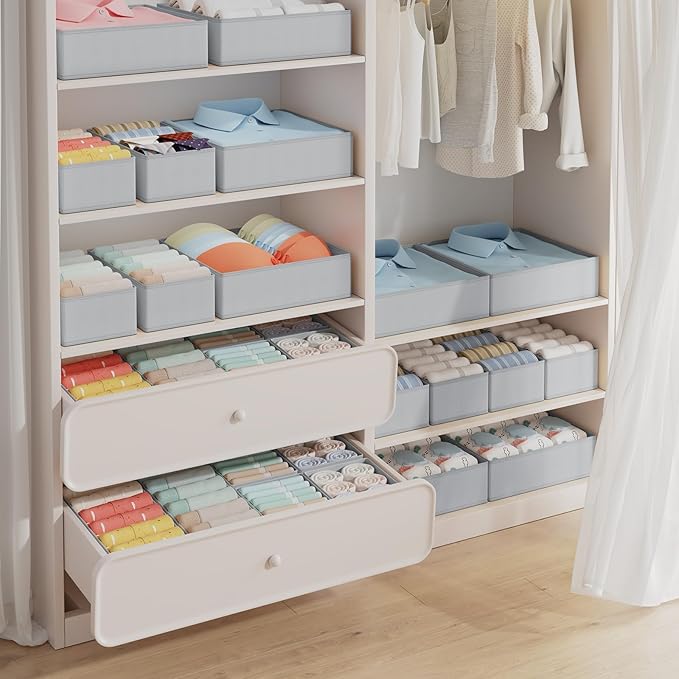 DIMJ Drawer Organizer Clothes Storage - 18 Pack Baby Dresser Organizer for Nursery, Foldable Closet Drawer Organizer Bins for Bedroom Organization, Fabric Storage Dividers for Socks, Underwears, Bras-NeatNest