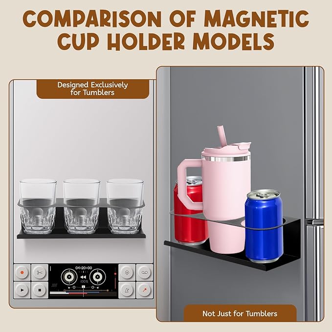 2 Pack Magnetic Cups Holder, Organizer for 30-40 oz Water Bottle Tumblers with Handle, Kitchen Cup Storage Rack for Refrigerator Fridge