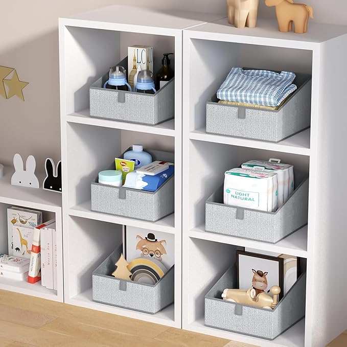 DIMJ Closet Storage Bins 10 Pack - Fabric Trapezoid Closet Organizer Bin, Foldable Storage Baskets for Shelves, Closet Shelf Organizer, Clothing Storage Box for Toys, Books, Towel, Clothes, Gray-NeatNest