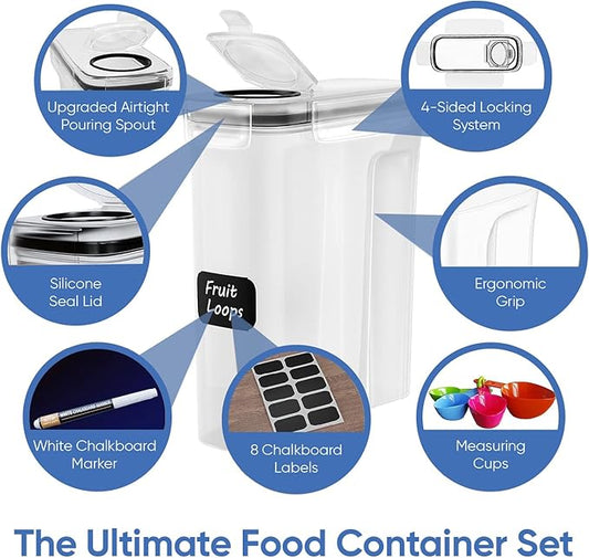 Cereal Containers Storage Set of 8 (101.4oz) - Premium Airtight Food Storage Containers for Kitchen Organization - Includes Labels, Spoon Set & Pen - Kitchen Containers best for Flour & Rice-NeatNest