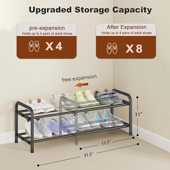 KANAV 2-Tier Expandable Shoe Rack, Adjustable Shoe Organizer & Storage for Closet, Small Space Saving Shoe Rack for Entryway, Bedroom, or Office – Sturdy & Durable Design-NeatNest