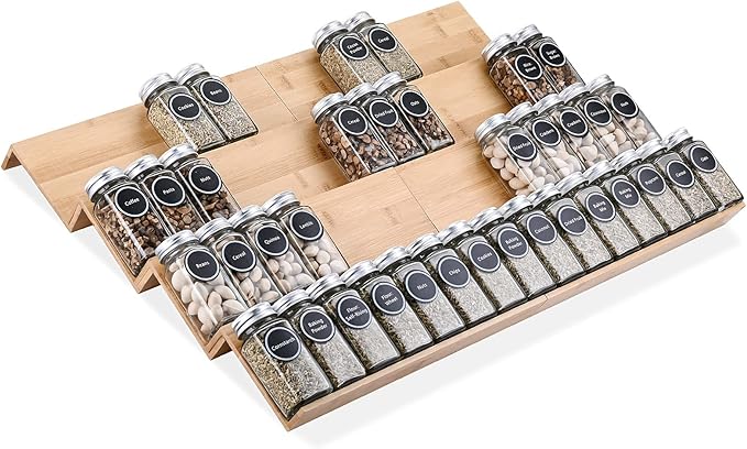 Bamboo Spice Rack Tray - Spice Drawer Organizer for Kitchen Cabinets Storage and Organization (Jars Not Included)-NeatNest