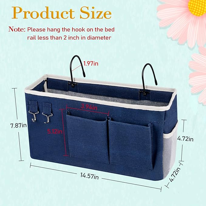 Bedside Storage Caddy/Bedside Hanging Storage Bag for Headboards Bunk Beds Dorm Rooms Book Phone Magazine Holder (2PC Navy Blue)-NeatNest