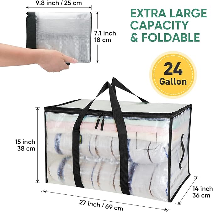 BALEINE 2-Pack Oversized Moving Bags with Reinforced Handles, Heavy-Duty Storage Tote for Clothes, Moving Supplies (Clear, 2-Pack)-NeatNest
