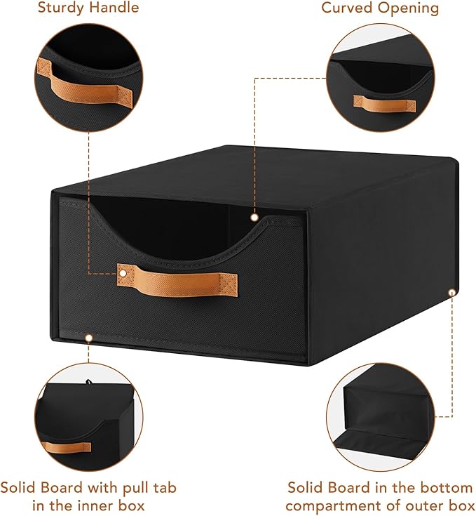 4 Pcs Closet Drawers and Large Size Clothes Storage Bins Push-Out Storage Stackable Shelf Drawers with See-Through Window Closet Organizers for Bedroom, Living Room, Under Bed, Black-NeatNest