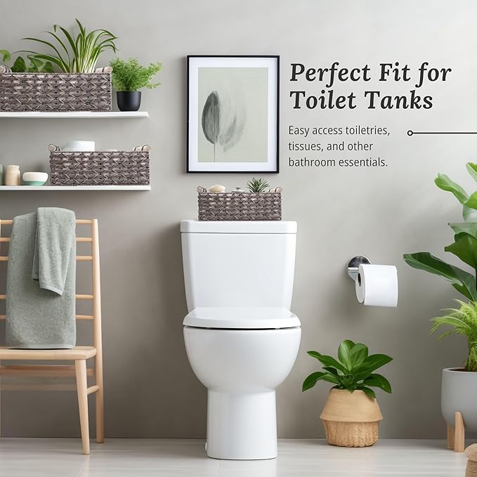 DECOMOMO Toilet Tank Basket, Wicker Storage Bins for Countertop, Toilet Top Organizer, Back of Toilet Basket, Pantry, (Grey, Set of 3)-NeatNest