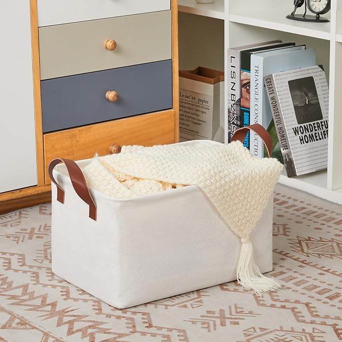 DULLEMELO Foldable Fabric Storage Bins for Closet Organization - Set of 2 Decorative Bins for Bedroom, Natural Color