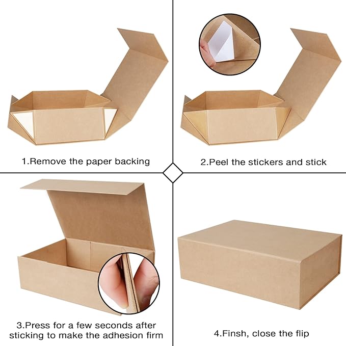 Aimyoo 5 Pack Brown Magnetic Gift Boxes with Lids 10.5x7x3 in, Medium Bridesmaid Groomsman Proposal Box, Rectangle Collapsible Box for Present Graduation Birthday Wedding Storage, 1 Count (Pack of 5)-NeatNest