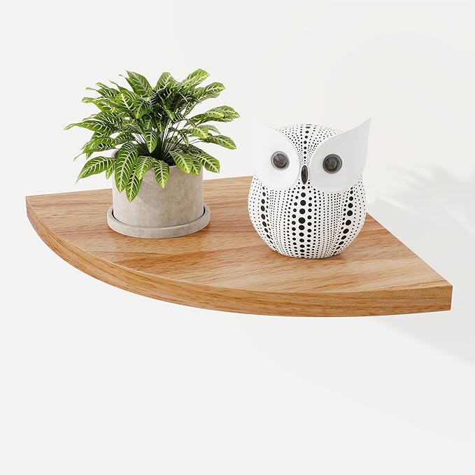 Fun Memories Corner Shelf Wall Mount, Solid Oak Wood Floating Corner Shelves with Cable Hole, 10in Rustic Design for Bedroom, Bathroom, Kitchen, Living Room (Natural, 1 Pack)-NeatNest