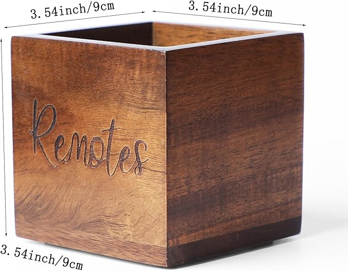 Acacia Wood TV Remote Holder, Caddy and Organizer for Table, Vintage Farmhouse Desk Caddy (Brown for 2 or 3 Remote Controls)-NeatNest