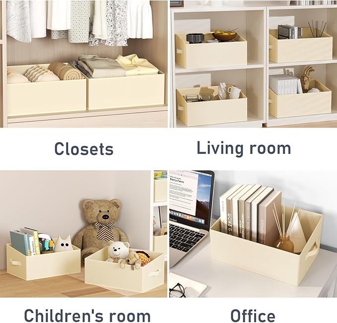 DIMJ Large Closet Storage Bins 8 Pack - Fabric Trapezoid Closet Organizer Bin, Foldable Storage Baskets for Shelves, Closet Shelf Organizer, Clothing Storage Box for Toys, Books, Towel, Clothes, Beige-NeatNest