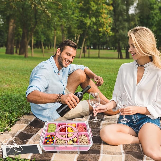 Divided Serving Tray with Lid and Handle, 8 Compartments Snack Box, Portable Platter for Candy Fruits Nuts, Snack Party Entertaining Picnic-NeatNest