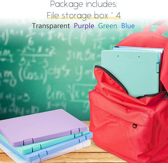 Zhanmai 4 Pcs A4 Paper Organizer Box, Plastic Scrapbook Paper Storage Box File Portable Project Case for 8.5 x 11 Us Letter, Office Document Case Board Game Magazine Art Storage Container PP Colorful