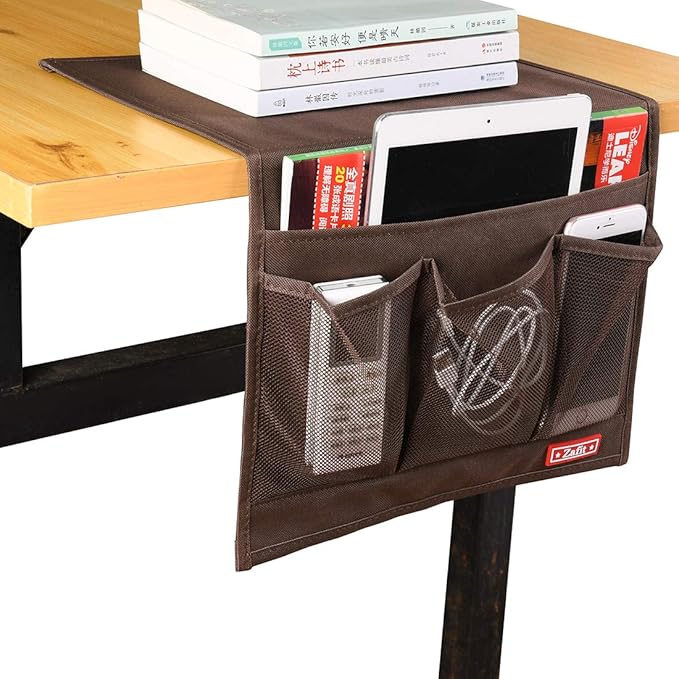Bedside Storage Organizer - Table Cabinet Organizer Caddy for Remotes, Phone, Glasses (Classic 4 Pockets - Coffee)-NeatNest