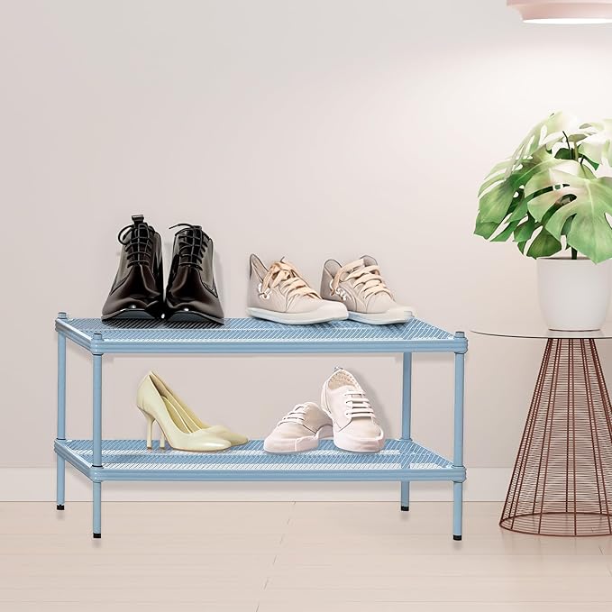 Design Ideas MeshWorks, 2-Tier Steel Shelving Rack, 440lb Capacity Per Shelf, Sky Blue-NeatNest