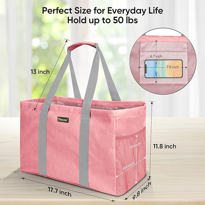 BALEINE Soft 9 Gallon Extra Large Utility Tote, Foldable Reusable Storage Bag (Peach Pink)-NeatNest