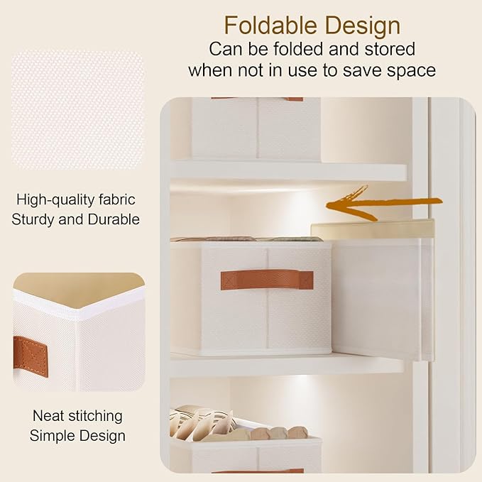 Fabric Storage Bins with Lids, Linen Foldable Clothes Boxes, Closet Organizer Containers with Double Handles, Baskets for Bedroom, Grey, 1 Pack, 14.96 x 6.1 x 5.11Inch-NeatNest