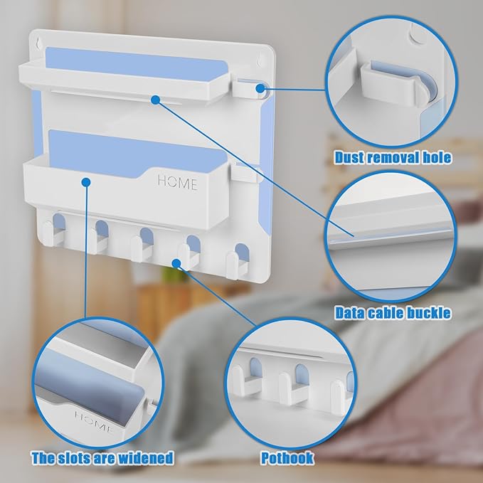 Bedside Wall Mount Shelf, Adhesive Organizer for Remote, Phone, Glasses. Accessories Storage Suitable for College Dorm, Bunk Bed, Bedroom, RV (White)-NeatNest