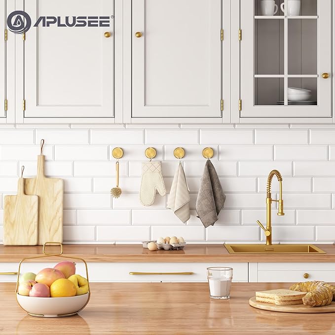 APLusee Round Robe Towel Hook 4 Pack Brushed Gold, 304 Stainless Steel Coat Utility Hook Bathroom Wall Mount