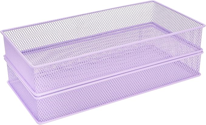 Annova Mesh Stackable Drawer Cabinet and Shelf Organizer Bins Storage Basket School Office Supply Holder Tray- Set of 2 (Light Purple, 6x12x2 Inch)-NeatNest
