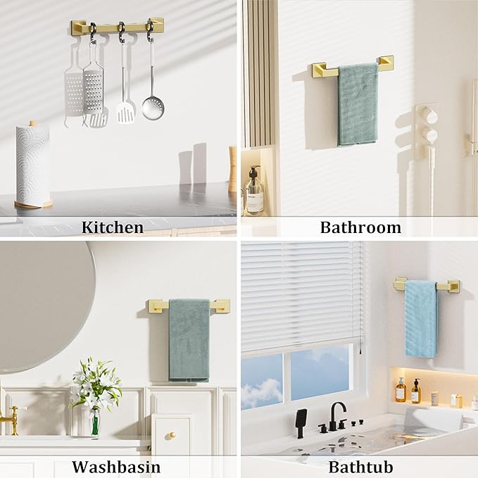 Alise Gold Towel Bars,15.75 Inch Towel Holder Towel Racks for Bathroom and Lavatory,SUS304 Stainless Steel Hand Towel Hanger Rail Wall Mount,Useable Length 13.98 Inch Towel Bar, GYT040-G