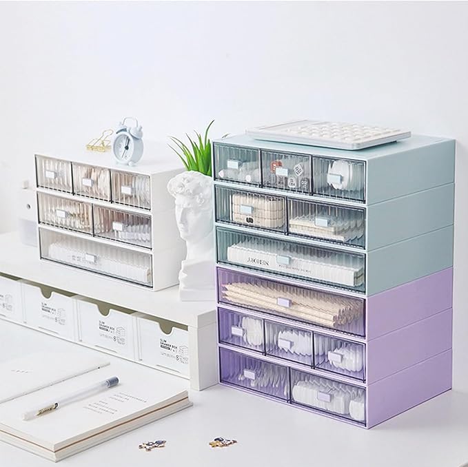 Desk Drawer Organizer, Stackable Office Supplies Desk Organizer, Plastic Plastic Storage Drawer, Desk Grocery Organizer For Stationery/Office Supplies (Clear, 3 Compartment)-NeatNest