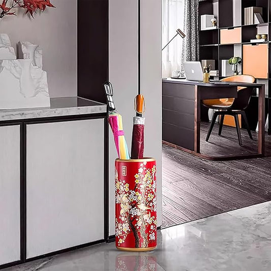 Ceramic Umbrella Stand Living Room Floor-Standing Freestanding Cane Chinese Umbrella Stand Multifunctional Painted Porcelain Vintage Ceramics Flower Vases for Home Office Entrance Indoor(E)-NeatNest
