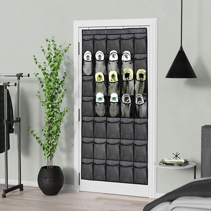 35 Pocket Over The Door Shoe Organizer, Door Hanging Storage Shoe Holder Rack for Large Capacity Shoe Organizer for Men and Women Kids Closet Bedroom Bathroom (Black)-NeatNest