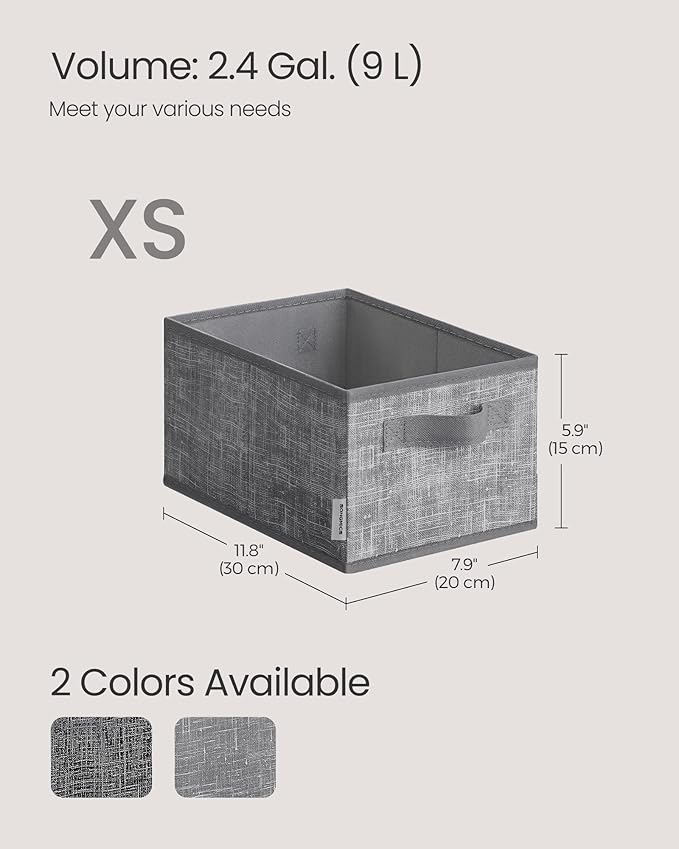 SONGMICS Storage Baskets, Set of 3 Fabric Storage Bins, 11.8 x 7.9 x 5.9 Inches, Foldable Closet Organizer for Shelves, 2 Handles, Label Holders, for Bedroom, Living Room, Cattail Gray UROB415G01