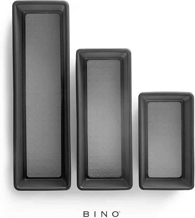 BINO | 3-Piece Drawer Organizer Bin Set, Small - Grey | THE MODULAR | Multi-Purpose Storage | Soft-Grip Lining and Non-Slip Rubber Feet | Durable | BPA-Free | Desk Drawer Organizer | Vanity Organizer-NeatNest