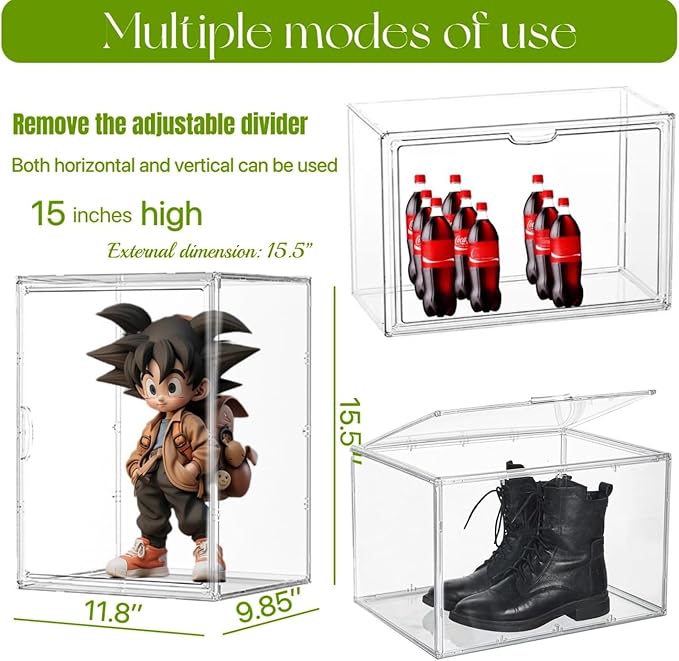 Acrylic Display Case with an Adjustable Divider, 2 Tiers XXX-Large Boot Shoe Storage Boxes Clear Plastic Stackable Storage Bin with Lids Super Large Clear Display Box for Shoes, Collectibles-NeatNest