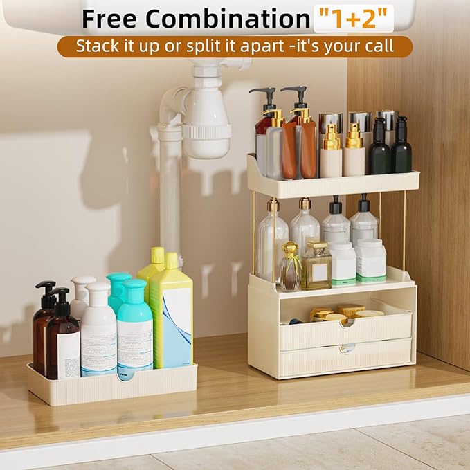 3 Drawers Bathroom Counter Organizer - 5 Tier Makeup Organizer, Versatile Perfume Organizer, Ideal for Bathroom Storage, Vanity, Large Skincare, Perfume, Present, Cream White-NeatNest