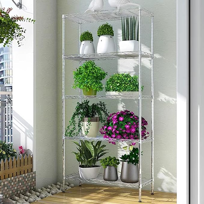 5 Tier Wire Shelving Unit with NSF Certified, Adjustable Wire Shelves with 750 LBS Capacity, Metal Storage Rack for Laundry, Kitchen, Bathroom, Pantry, Closet (13.78" D x 23.62" W x 59.06" H, Chrome)