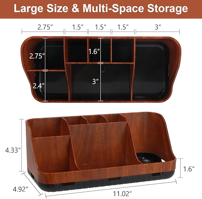 Bathroom Decor and Accessories - Detachable 7 Slots Kids Electric Toothbrush and Toothpaste Holde for Bathroom Tray Countertop Vanity Storage, Bathroom Sink Storage Organizer, Red Wood-NeatNest