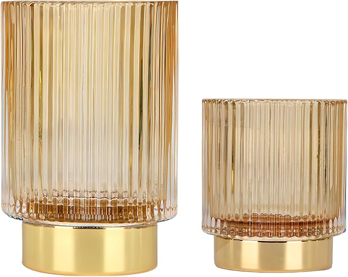 DASITON Makeup Brush holder Organizer,Crystal Cosmetic Makeup Brush Glass Brushes Storage Holder, Vintage Make Up Brush Cup Pen Pencil Holder striped vase(Coffee S+L)-NeatNest