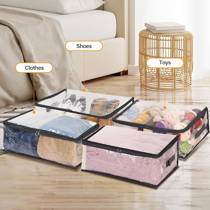 Fixwal 2pcs Small Comforter Storage Bags with Zipper 35L Capacity, Clear Plastic Closet Storage and Organizers for Clothing Sweaters Bedding Blankets-NeatNest