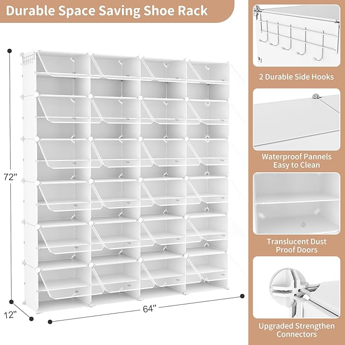 ROJASOP Shoe Storage Cabinet, 12-Tier Shoe Organizer 96 Pairs Extra Large Plastic Shoe Rack with Covers Portable Shoe Rack Organizer with Doors Big Shoe Rack for Closet Entryway Bedroom-NeatNest