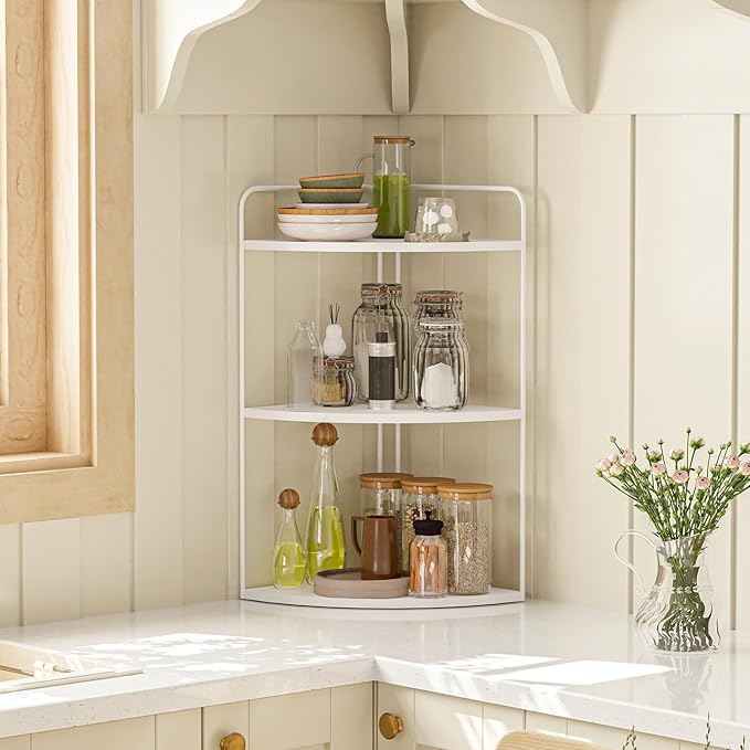 Bathroom Counter Organizer,Countertop Organizer,Vanity Organizers,Bathroom Storage,Bathroom Sink Caddy,Counter Shelf,Corner Counter,Corner Shelves(White)-NeatNest