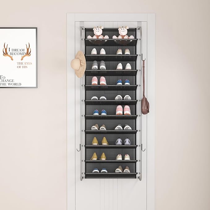 10 Tier Shoe rack Hanging Shoe Storage the door shoe rack for Closet Pantry Over The Door Shoe Organizer Wall Floating Shelves (Gray, 10 Tier)-NeatNest