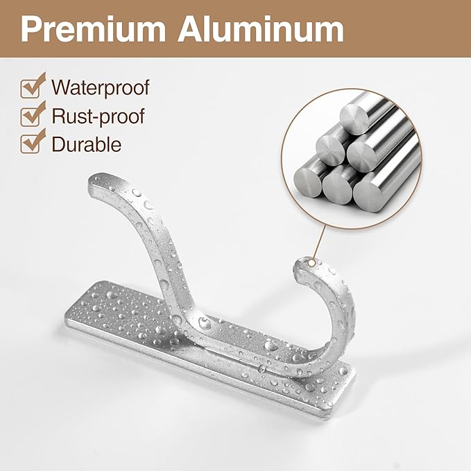pickpiff Wall Hooks for Coat and Towel: 13LB Adhesive Door Hanger Stick on for Bathroom, Dorm, RV, Closet - Silver, 4 Pack