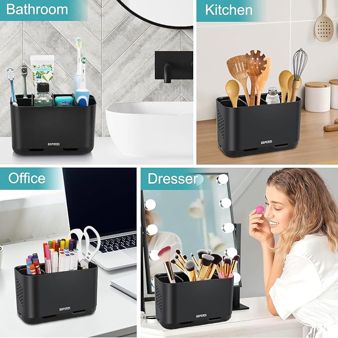 Boperzi Toothbrush Holders for Bathrooms Organizers and Storage, Large Tooth Brush Holders with Drainage, Anti-Slip Electric Toothbrush and Toothpaste Holders Caddy for Shower Kids Family, Black-NeatNest