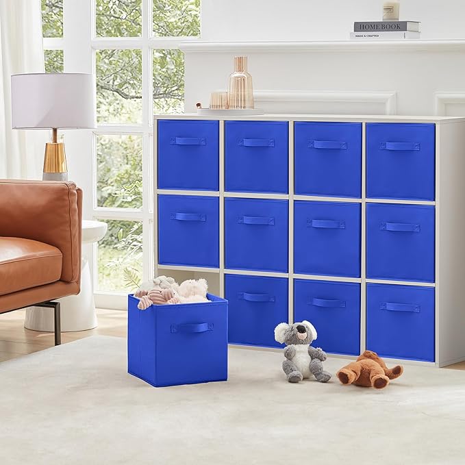 Lifewit 12 Packs Storage Cubes, 11 Inch Cube Storage Bins, Foldable Decorative Fabric Storage Baskets for Organizing Home Organizers with Handles for Shelves, Closet,Blue