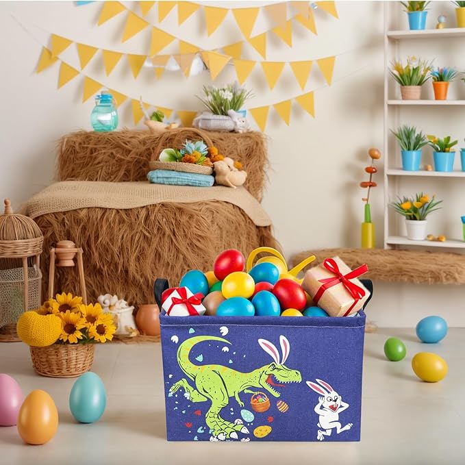Dinosaur Easter Basket for Kid Large Empty Baby Rectangular Cute Easter Gift Storage Basket Bunny Eggs Décor (Dinosaur Rabbit)-NeatNest