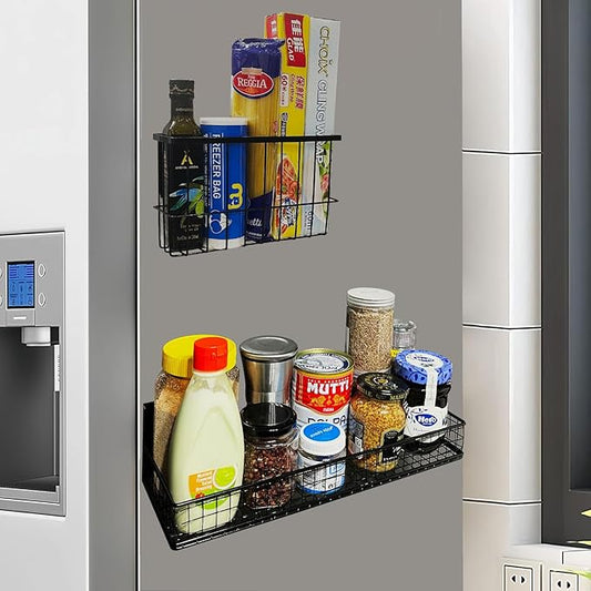 Bruda 2 Pack Magnetic Storage Rack for Spice, Magnetic Organization Shelf for Refrigerator, Fridge, Washing Machine, Oven, Coffee Maker, Metal Peg Board, Stacked Washer and Dryer 010-NeatNest