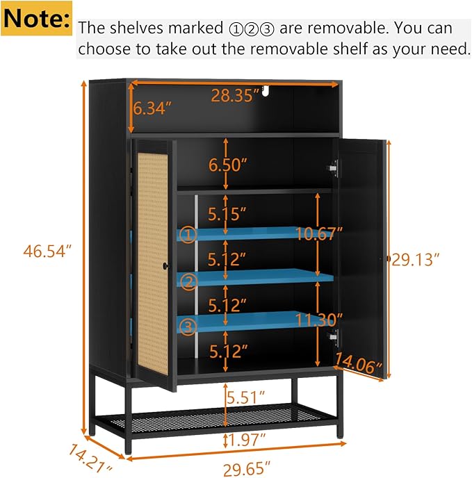 Rattan Shoe Organizer with Doors, Shoe Storage Cabinet with Adjustable Shelves for Entryway, 7-Tier Entryway Shoe Rack Storage for Hallway, Closet, Living Room-NeatNest