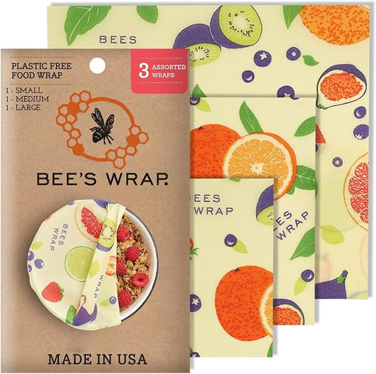 Bee's Wrap Beeswax Wraps for Food - Fresh Fruit 3 Pack (S, M, L) Made in USA Reusable & Organic Food Wraps, Sandwich Wrap & Bowl Covers - Eco-Friendly Alternative to Aluminum Foil & Plastic Wrap-NeatNest