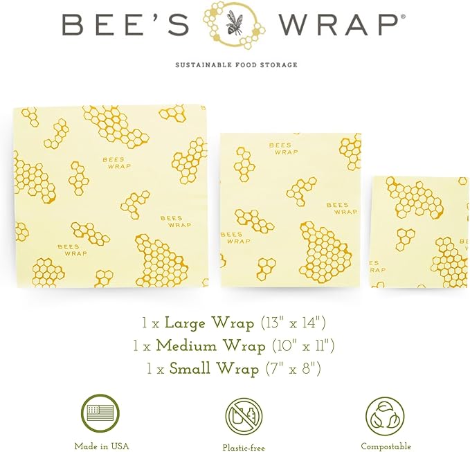 Bee's Wrap Beeswax Wraps for Food - Honeycomb 3 Pack (S, M, L) Made in USA Reusable & Organic Food Wraps, Sandwich Wrap & Bowl Covers - Eco-Friendly Alternative to Aluminum Foil & Plastic Wrap-NeatNest