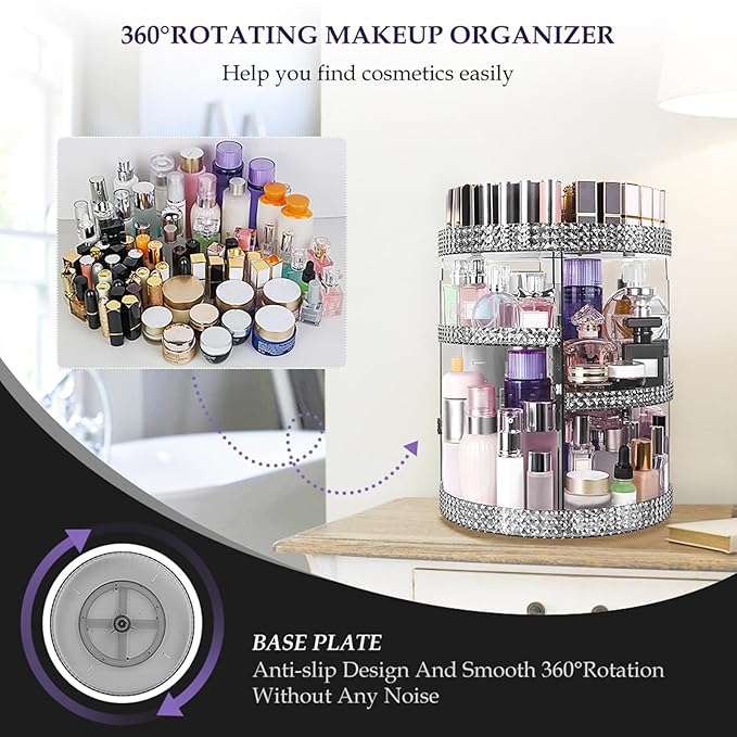 360 Degree Rotating Makeup Organizer, Extra Large Capacity Cosmetic Storage Unit, Removable DIY 7 Layers Skincare Organizer, Acrylic Beauty Perfume Organizer for Vanity Countertop (Gray)-NeatNest