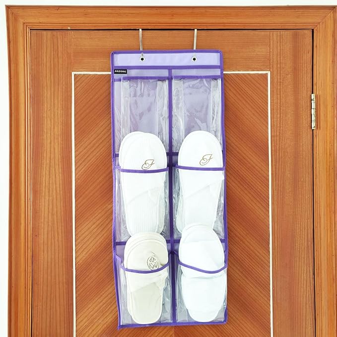 Over The Door Shoe Storage with Shoe Rack Hanging Closet Shoes Holder Organizer with 6 Clear Pockets (6 Pockets-Purple)-NeatNest