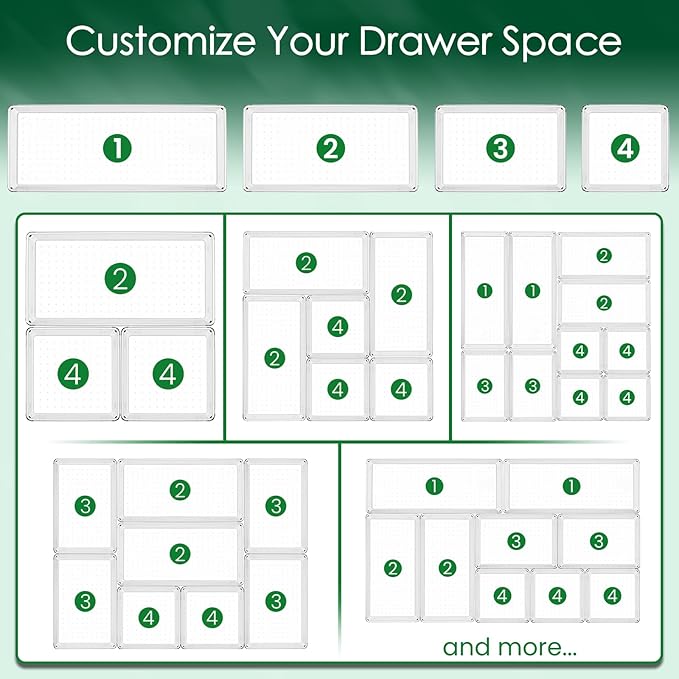 Criusia Drawer Organizer Set, Acrylic Non Slip Non Cracking Kitchen Drawer Storage Tray Large Size Divider, Multifunctional Storage for Cosmetics, Bathroom, Tools, Kitchen and Office (8 PACK)-NeatNest